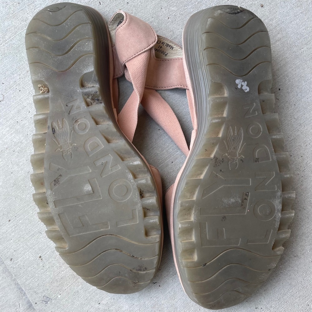 FLY London Rale Gored Cross-Band Leather Wedges In Nude Pink 41 / 10-10.5 womens - Picture 7 of 12